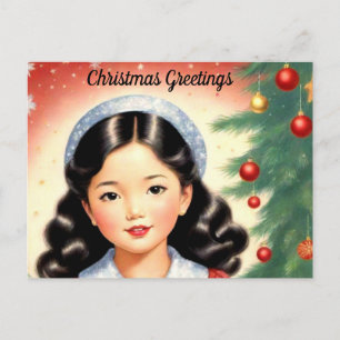 Retro Look Christmas Postcard with Girl