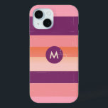 Retro look monogram candy stripes iPhone 15 case<br><div class="desc">girly candy bar stripe style in retro look colours,  just add your initial to make a stylish personalised phone case</div>