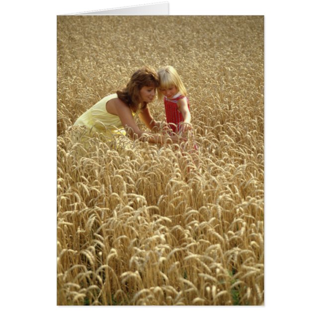 Retro-look Mother and Daughter in Wheat Field (Front)