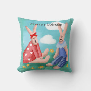 Retro looking rabbits with editable name cushion/ cushion