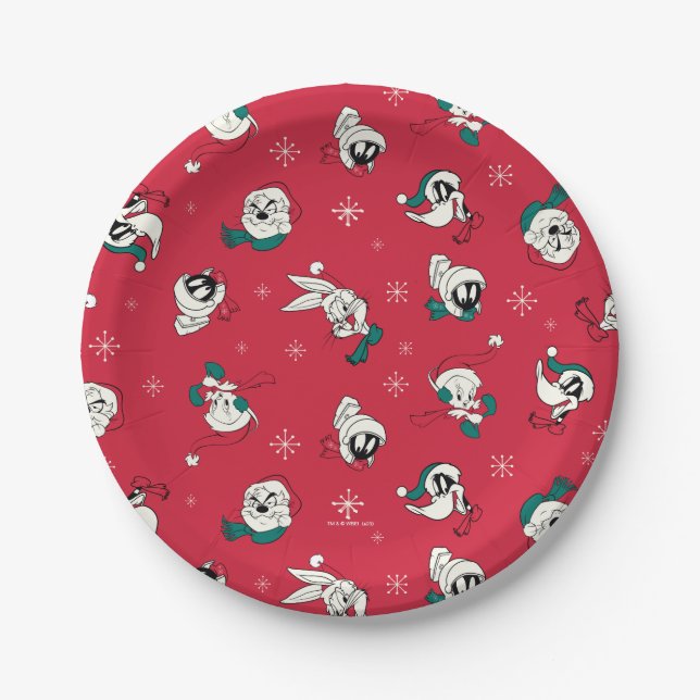 Retro LOONEY TUNES™ Winter Holiday Pattern Paper Plate (Front)
