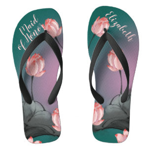 Retro Lotus Flowers Wedding Personalised Flip Flops