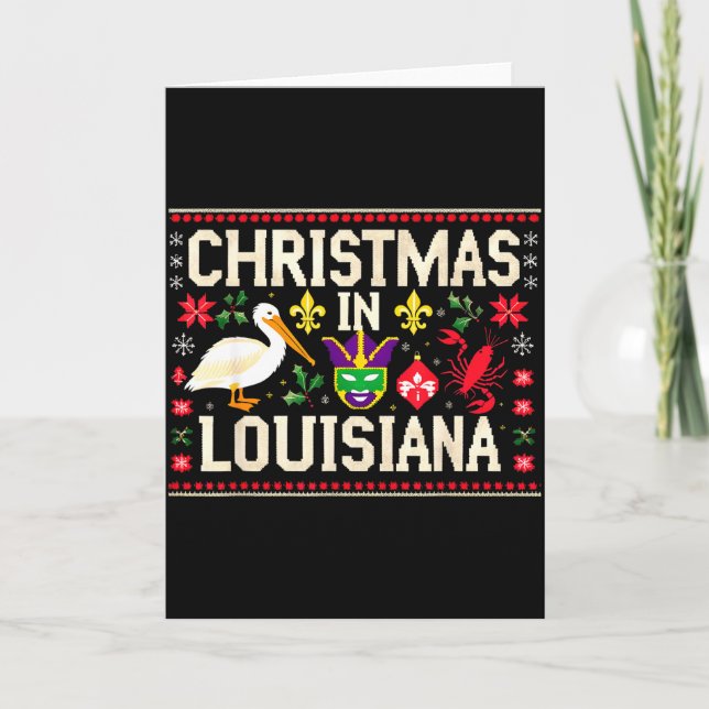 Retro Louisiana Christmas Carnival Mardi Gras Holi Card (Front)