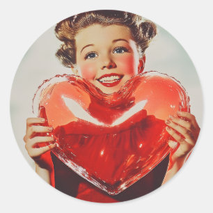 Retro Love: 1950s Heart Glow Classic Round Sticker