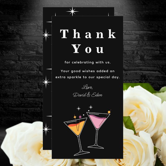 Retro Love and Thanks Black and White Wedding (Retro Modern "Thank You" Card)