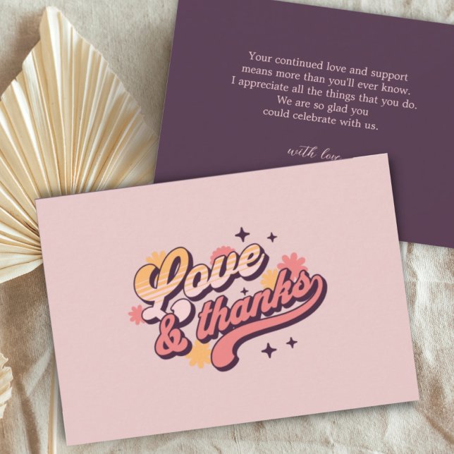 Retro Love and Thanks Groovy Text Baby Shower Thank You Card (Creator Uploaded)