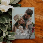 Retro Love and Thanks Overlay Text Wedding Thank You Card<br><div class="desc">Vintage and simple wedding thank you card featuring an overlay text that says "love & thanks" in a retro style font with stars. Works best with a vertical picture.</div>