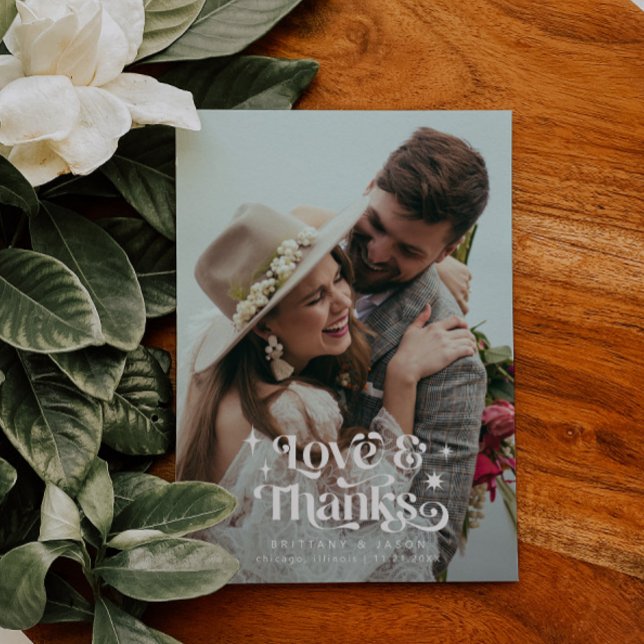 Retro Love and Thanks Overlay Text Wedding Thank You Card (Creator Uploaded)