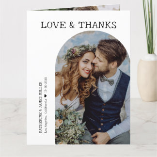 Retro Love and Thanks White Arch 2 Photo Wedding Thank You Card