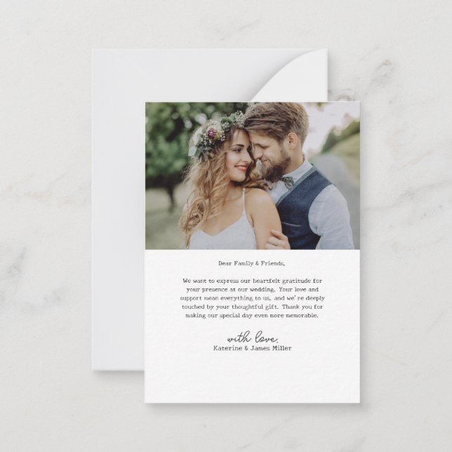 Retro Love and Thanks White Arch 2 Photos Wedding Card (Back)