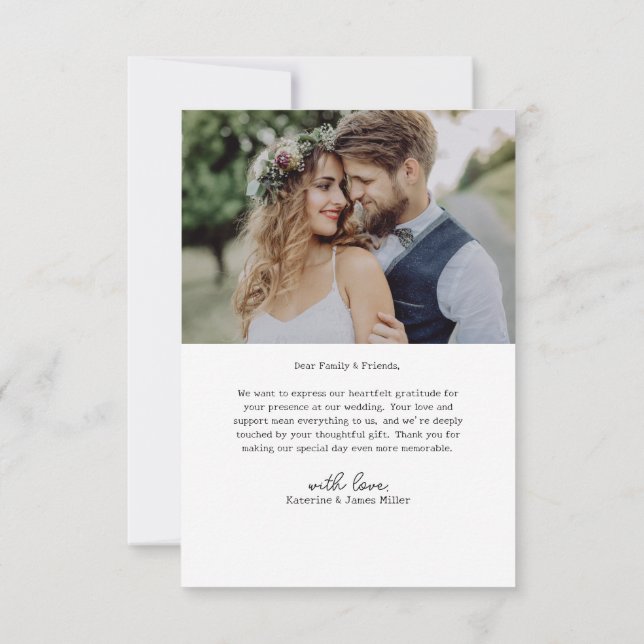 Retro Love and Thanks White Arch Two Photo Wedding Thank You Card (Back)