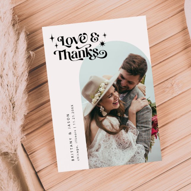 Retro Love and Thanks White Arch Wedding  Thank You Card (Creator Uploaded)