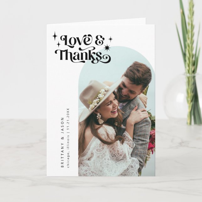 Retro Love and Thanks White Arch Wedding  Thank You Card (Front)