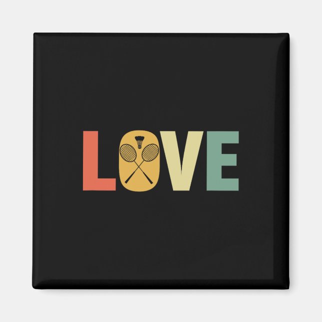 Retro Love Badminton Rackets &amp; Shuttle  Magnet (Front)