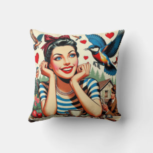 Retro Love Birds Cushion