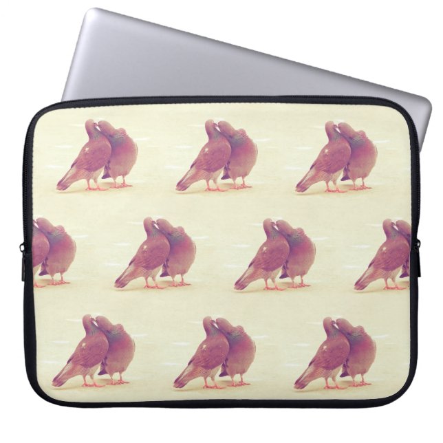 Retro Love Birds Kissing Pigeon Laptop Sleeve (Front)
