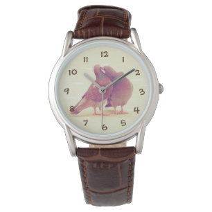 Retro Love Birds Kissing Pigeon Watch