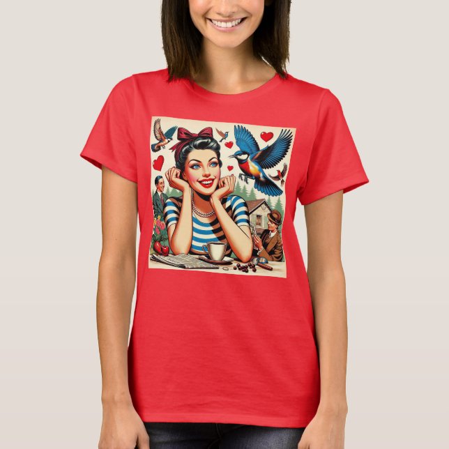 Retro Love Birds  T-Shirt (Front)