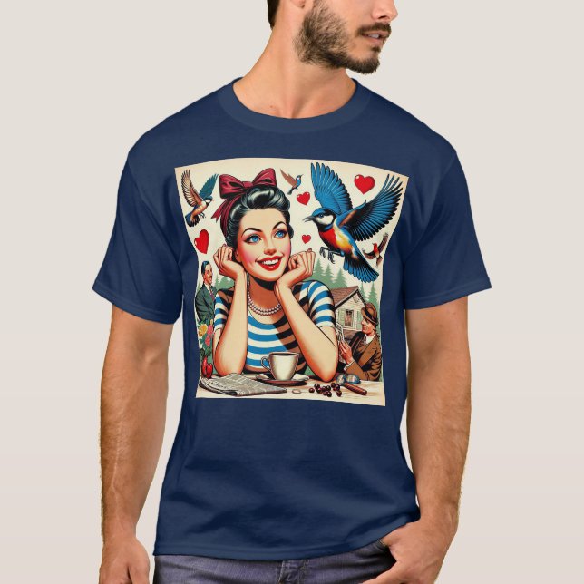 Retro Love Birds  T-Shirt (Front)