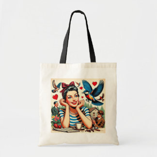Retro Love Birds Tote Bag