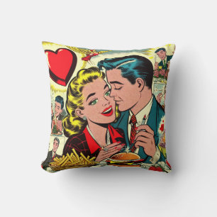 Retro Love Couple Comics Cushion