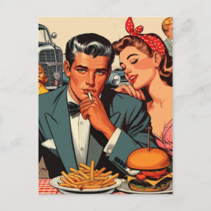 Retro Love Couple Comics Postcard
