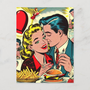 Retro Love Couple Comics Postcard