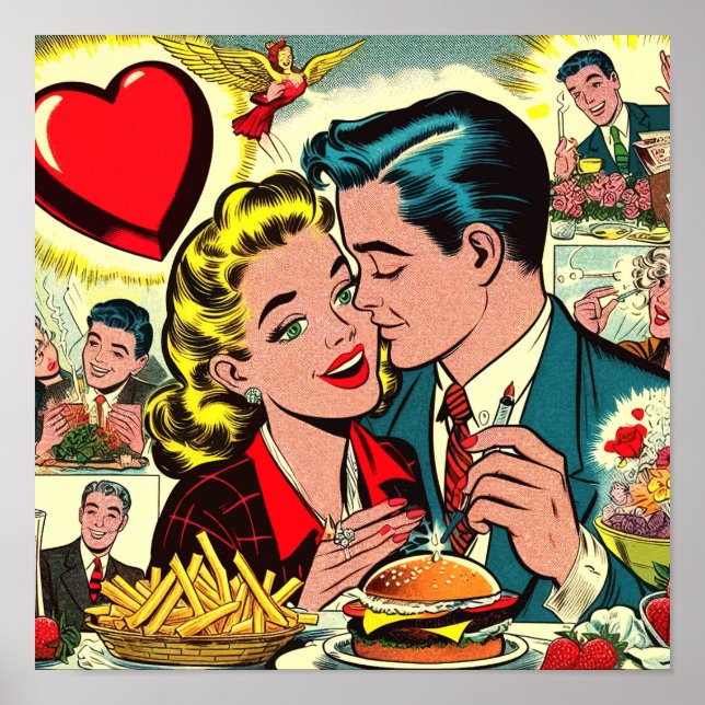 Retro Love Couple Comics Poster (Front)