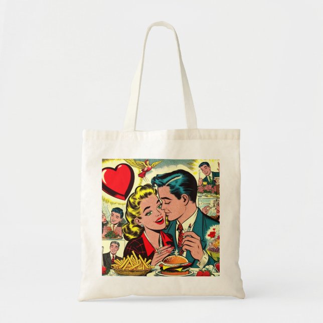 Retro Love Couple Comics Tote Bag (Front)