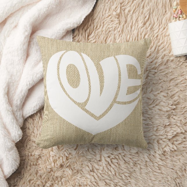 Retro Love Heart Text Typography Cushion (Blanket)