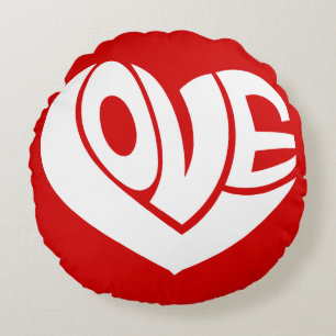Retro Love Heart Text Typography Round Cushion