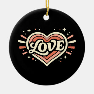 Retro Love Heart Valentine Classic Ceramic Tree Decoration