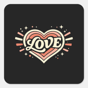 Retro Love Heart Valentine Classic Square Sticker