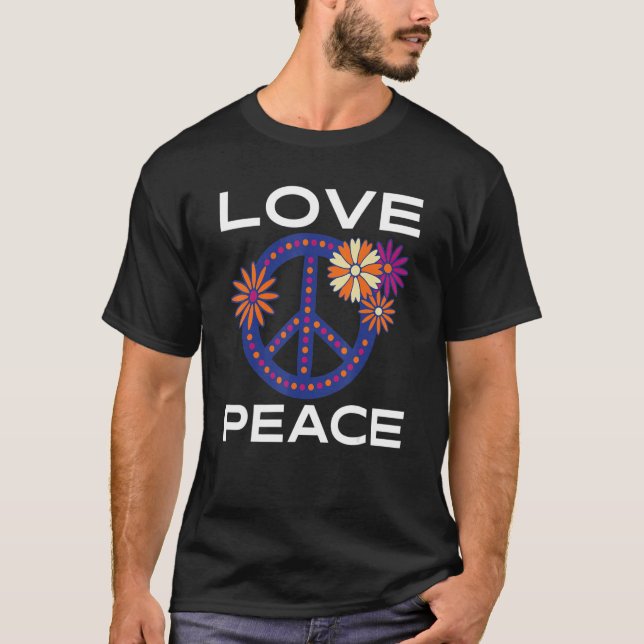 Retro Love Peace 60s 70s Peace Sign Hippie Dye Flo T-Shirt (Front)