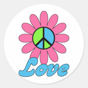 Retro Love Peace Flower Classic Round Sticker