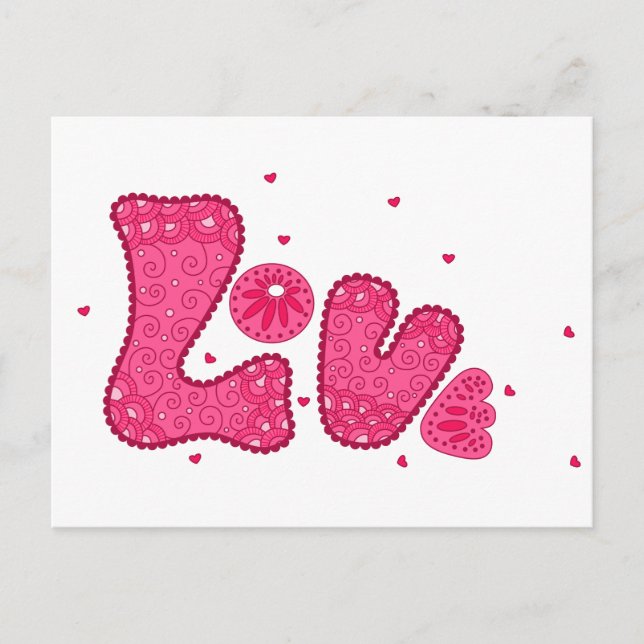 Retro Love Pink Fuchsia Vintage Hippy Postcard (Front)