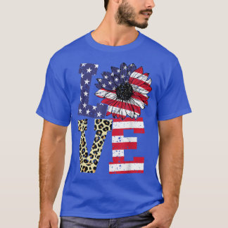 Retro Love Sunflower Leopard USA Flag Patriotic 4t T-Shirt