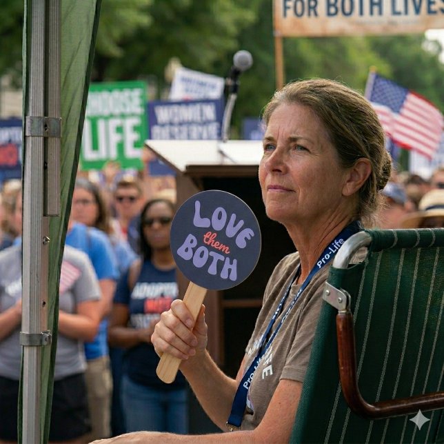 Retro Love Them Both Pro Life Mom Unborn Baby  Hand Fan (Creator Uploaded)