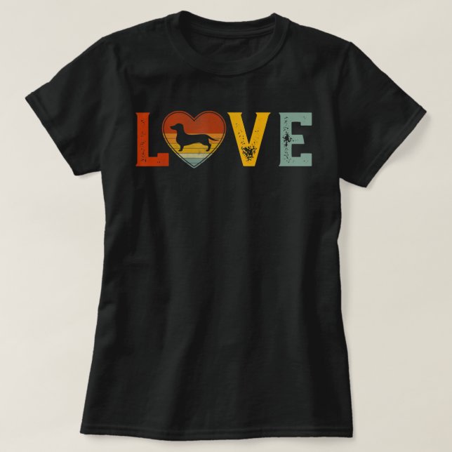 Retro Love Themed Cute Dachshund Dog Graphic Valen T-Shirt (Design Front)