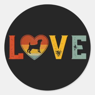 Retro Love Themed Jack Russell Terrier Dog Valenti Classic Round Sticker