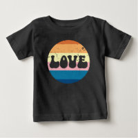 Retro Love Typography On Vintage Sunset Stripes