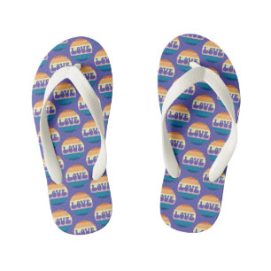 Retro Love Typography On Vintage Sunset Stripes Kid's Flip Flops