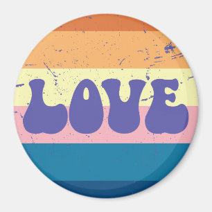 Retro Love Typography On Vintage Sunset Stripes Magnet
