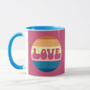 Retro Love Typography On Vintage Sunset Stripes Mug