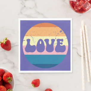 Retro Love Typography On Vintage Sunset Stripes Napkin
