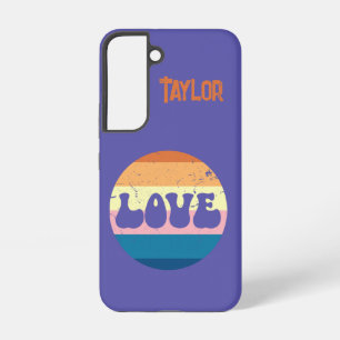 Retro Love Typography On Vintage Sunset Stripes Samsung Galaxy Case