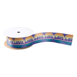 Retro Love Typography On Vintage Sunset Stripes Satin Ribbon