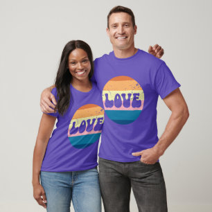 Retro Love Typography On Vintage Sunset Stripes T-Shirt