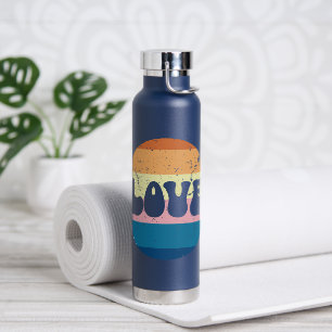 Retro Love Typography On Vintage Sunset Stripes Water Bottle