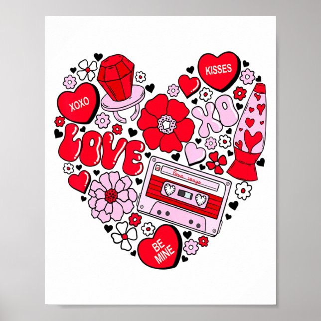 Retro Love Valentines Day Xoxo Conversation Hearts Poster (Front)